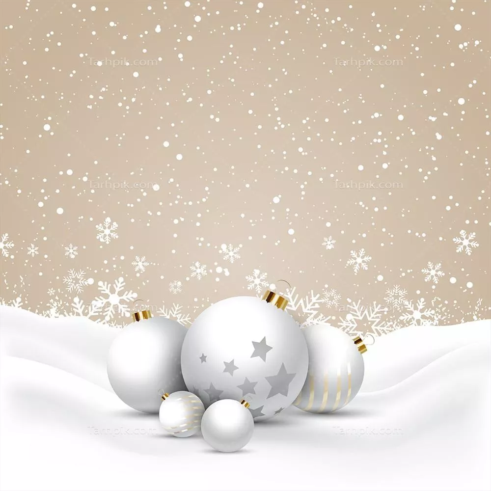 وکتور کریسمس زیبا: تزیینات رنگی در کنار برف تازه نشسته