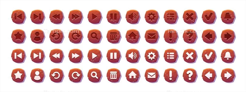 آیکونهای دایرهای با بافت چوبی - مجموعه وکتوری زیبا و کاربردی