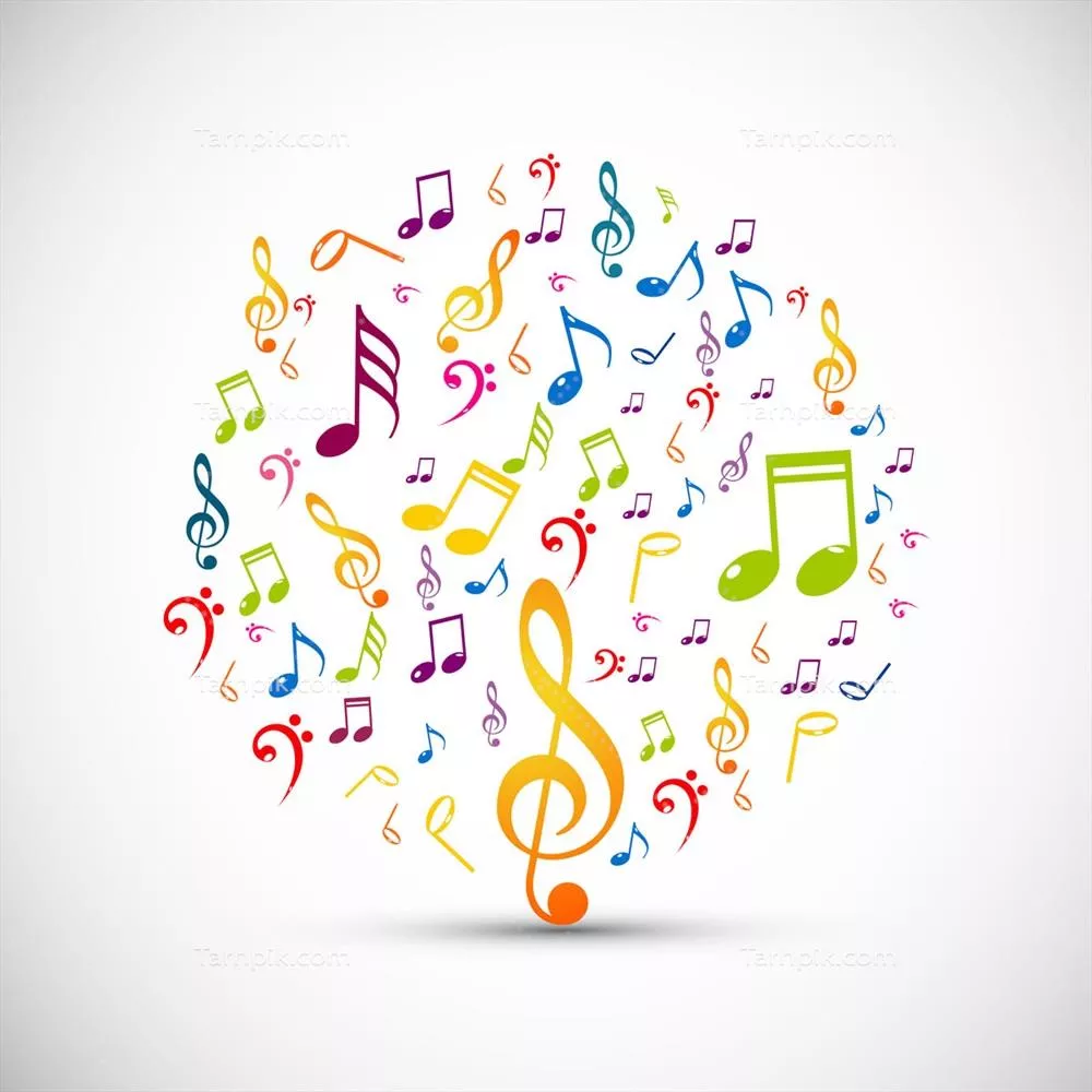 دایره ای ساخته شده از نتهای رنگارنگ موسیقی به صورت وکتور