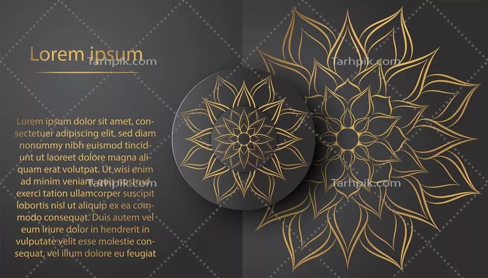 وکتور الگوی دایرهای گلبرگدار ماندالا با طراحی ونتیج و طلای منحصر به فرد بر روی پسزمینه تیره