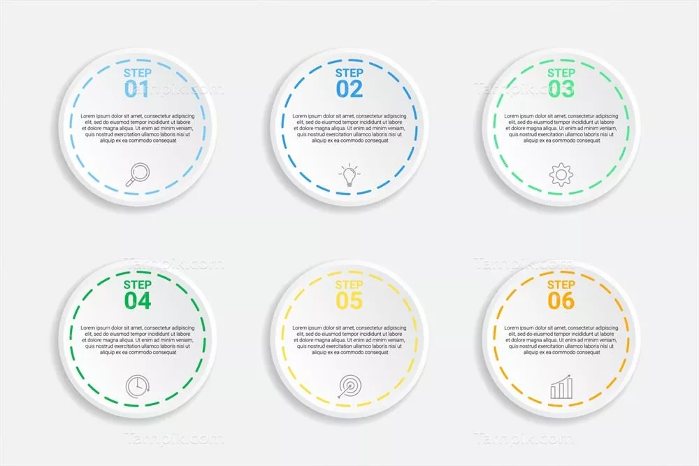 وکتور طراحی اینفوگرافیک با شکل دایرهای و خطهای نقطهچین