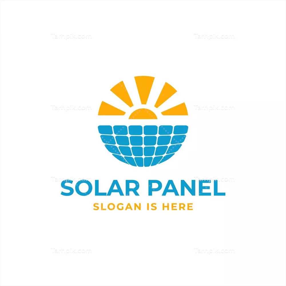 وکتور طراحی لوگوی دایرهای پنل خورشیدی با نماد خورشید
