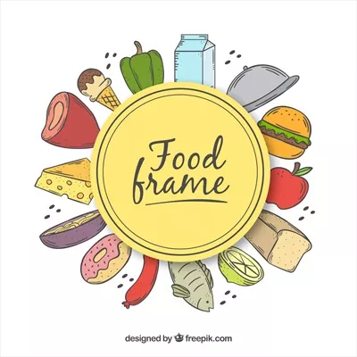 پس‌زمینه دایره‌ای با قاب غذا و وکتور در طراحی گرافیک