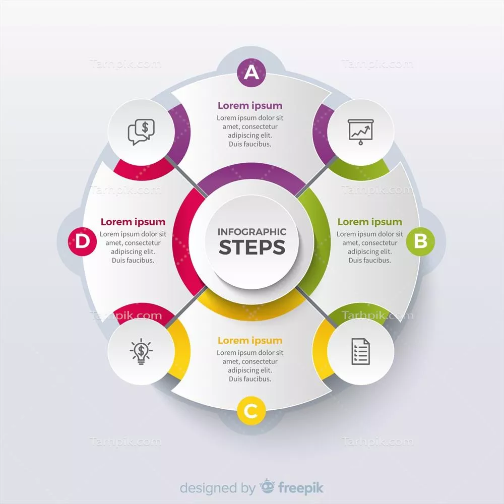 وکتور مراحل گرافیکی دایرهای کلاسیک: طراحی اینفوگرافیکهای جذاب برای انتقال اطلاعات