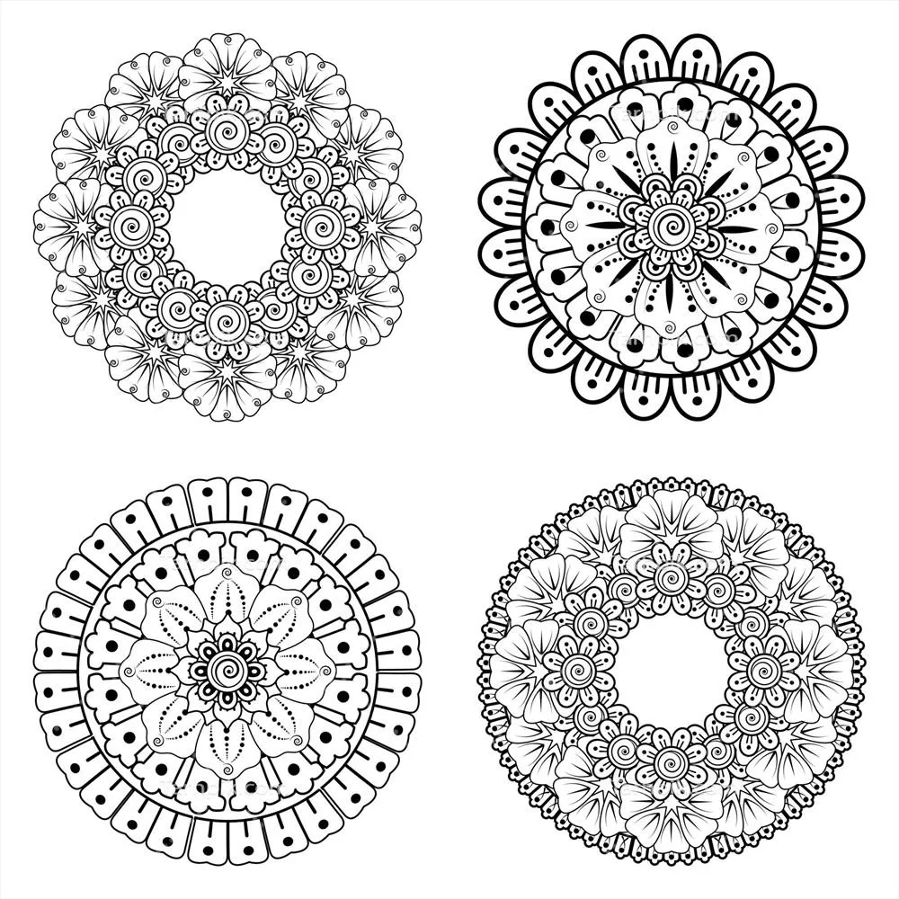 وکتور الگوی دایرهای به شکل ماندالا با گل برای هنرنمایی حنا