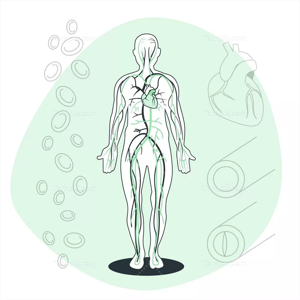 تصویری نمادین از سیستم گردش خون و اجزای آن به صورت وکتور