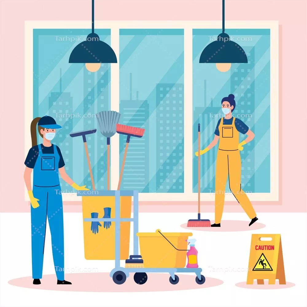 وکتور زنان کارگر در خدمات نظافتی: پوشش و تجهیزات آنان برای نظافت منزل