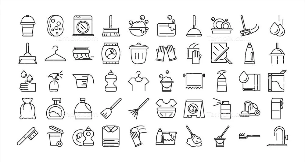مجموعه آیکون های خدمات نظافت به سبک وکتور و خطی