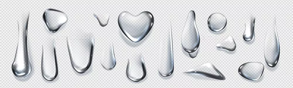 وکتور قطرات آب شفاف: شبنم یا قطرات باران که بر روی سطوح مینشینند