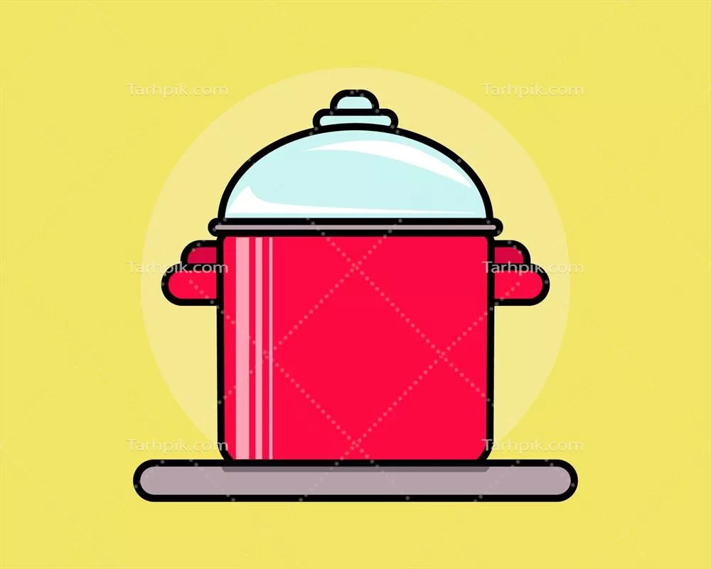وکتور فانوس نزدیک از قابلمه داغ و قرمز در سبک کارتون برای آشپزی شما
