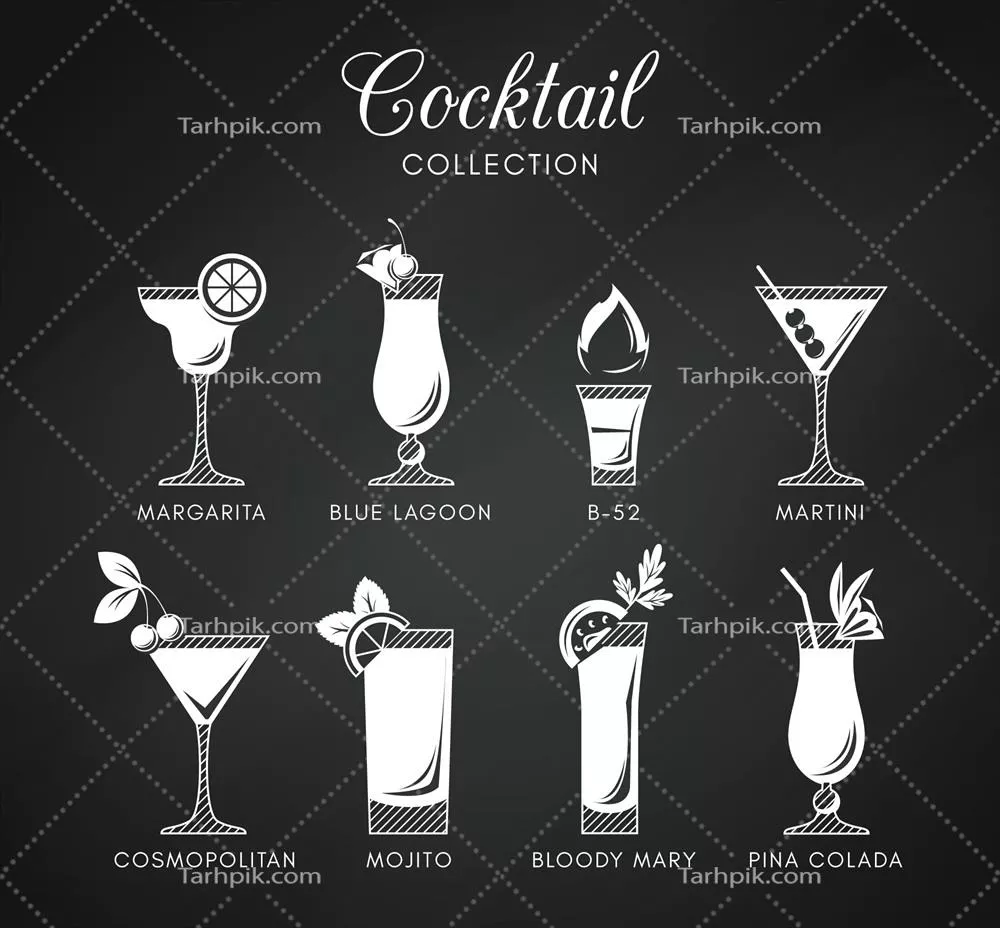 مجموعه کوکتلها به سبک تخته سیاه: طراحی وکتور خلاقانه