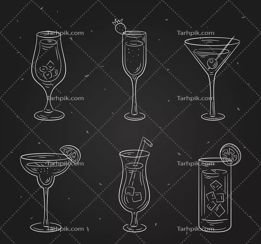 وکتور مجموعه کوکتلها به سبک تخته سیاه با طرح و ویژگى منحصر به فرد