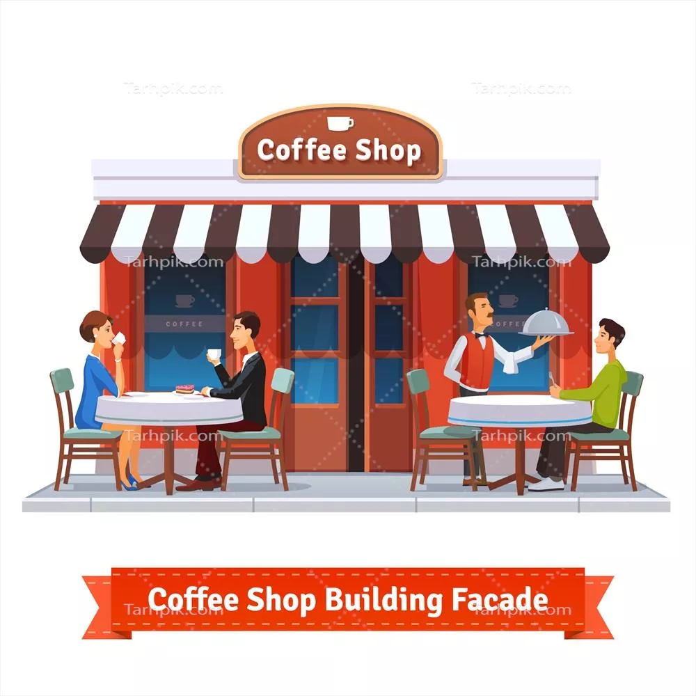 نمای خارجی کافه با تابلو نشاندهنده نام - طراحی وکتور