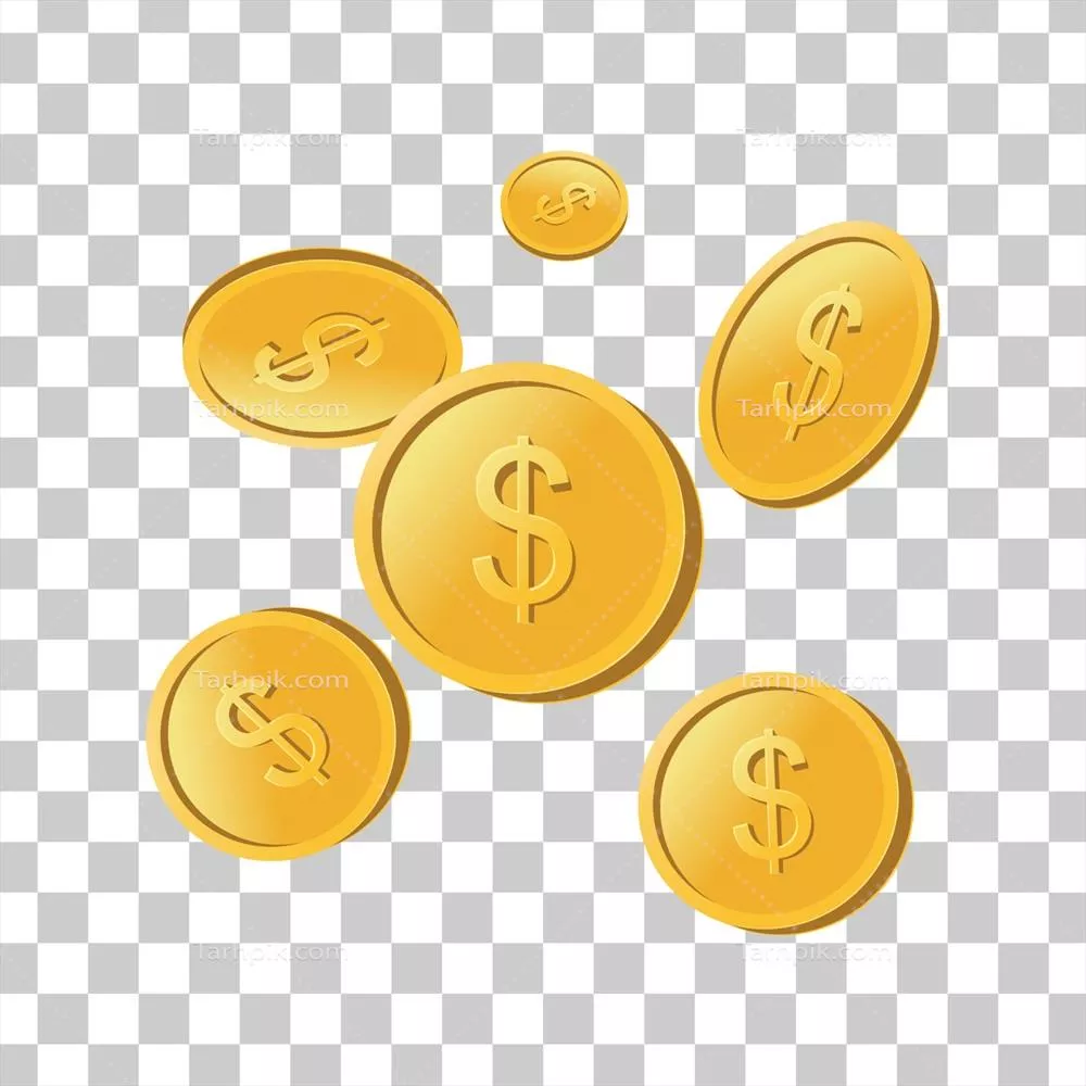 وکتور تصویر برداری سه بعدی سکه طلا با بارش سکه های طلایی دلار