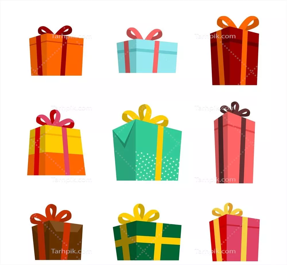 مجموعهای از هدایا و کادوهای رنگی کریسمس با طرح وکتور