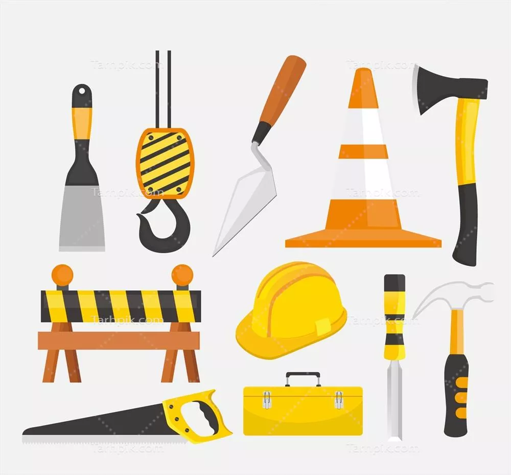 مجموعه ای از ابزار و تجهیزات ساختمانی تخت - وکتورهای طراحی شده