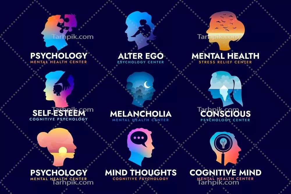 وکتور مجموعه لوگوهای طراحی تخت برای سلامت روان با طرح‌های متنوع