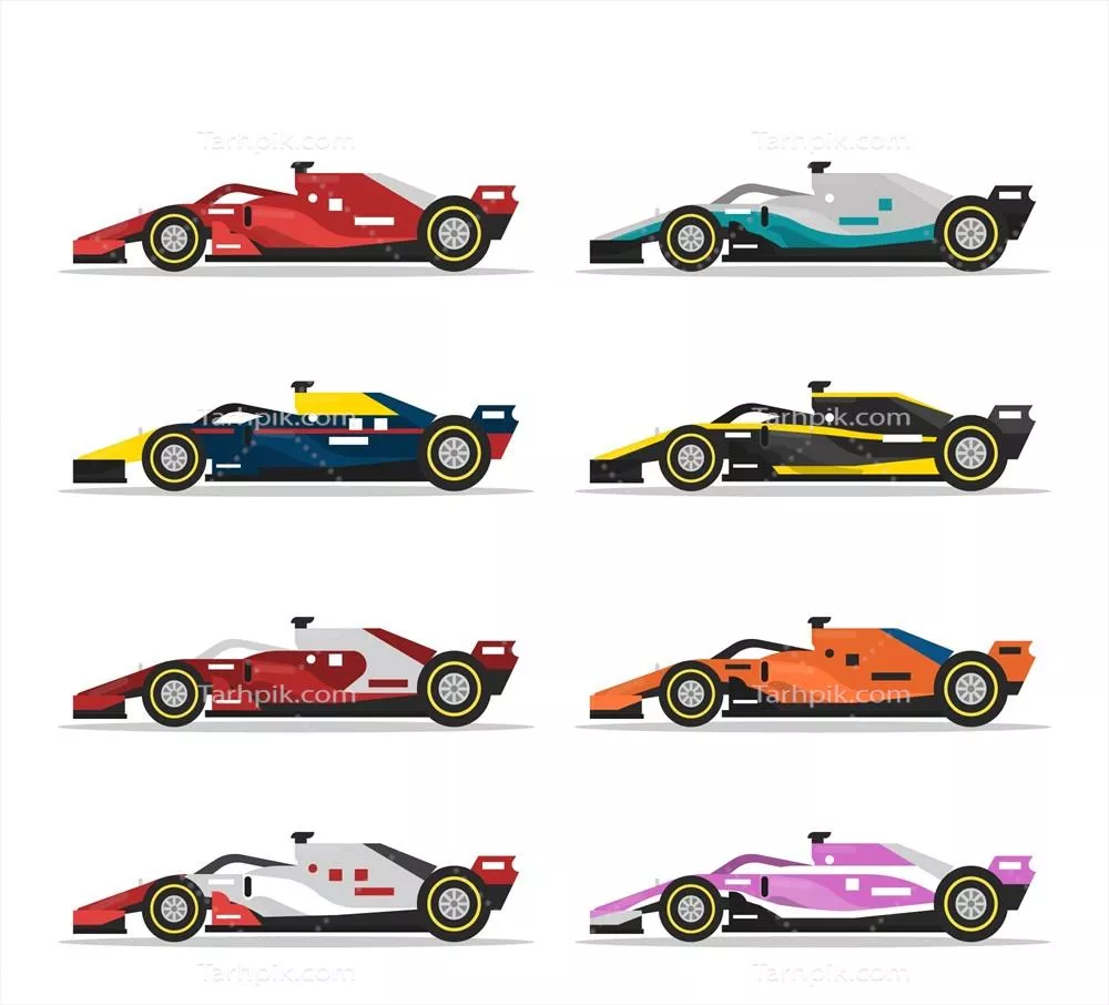 مجموعه وکتور خودروهای مسابقهای فرمول 1 با طراحیهای چشمنواز