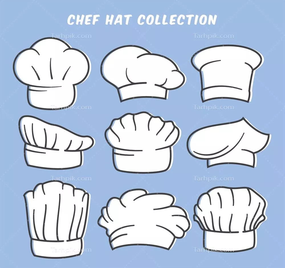 مجموعه ای از کلاههای سرآشپز دستی طراحی شده به صورت وکتور