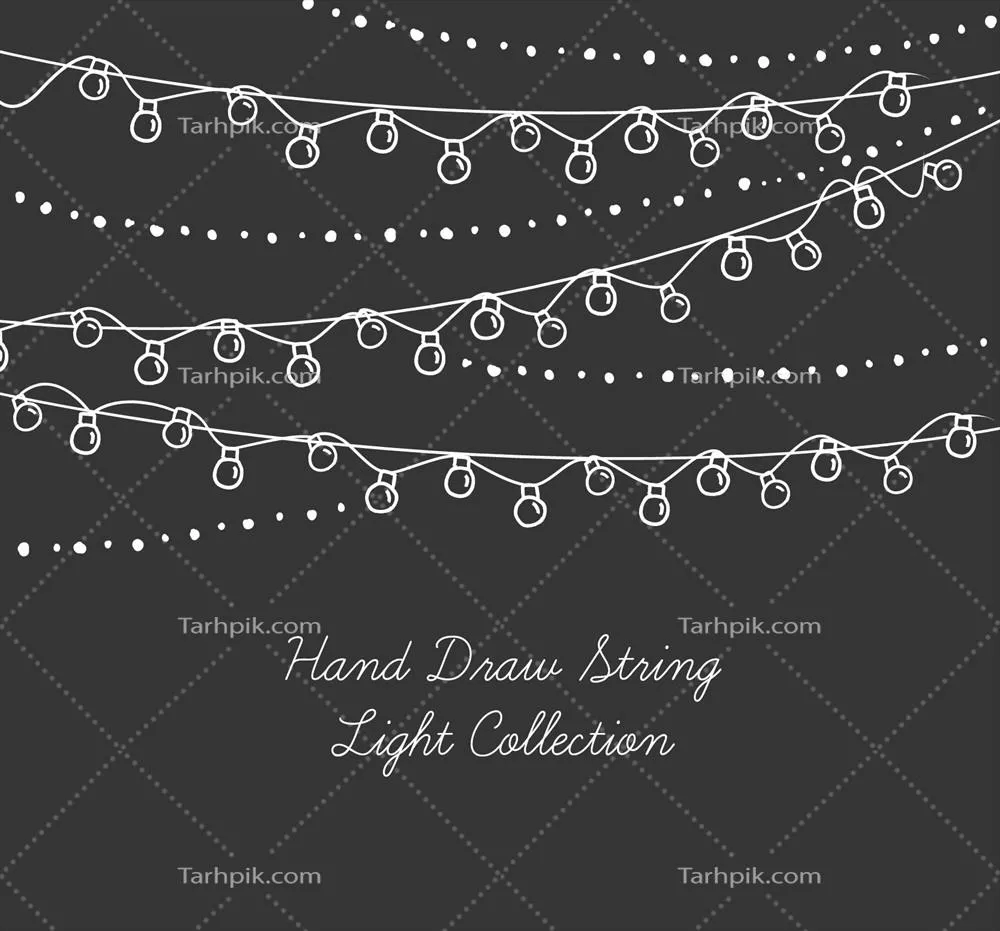 مجموعه‌ای از چراغ‌های دوتایی رشته‌ای طراحی شده با دست به صورت وکتور