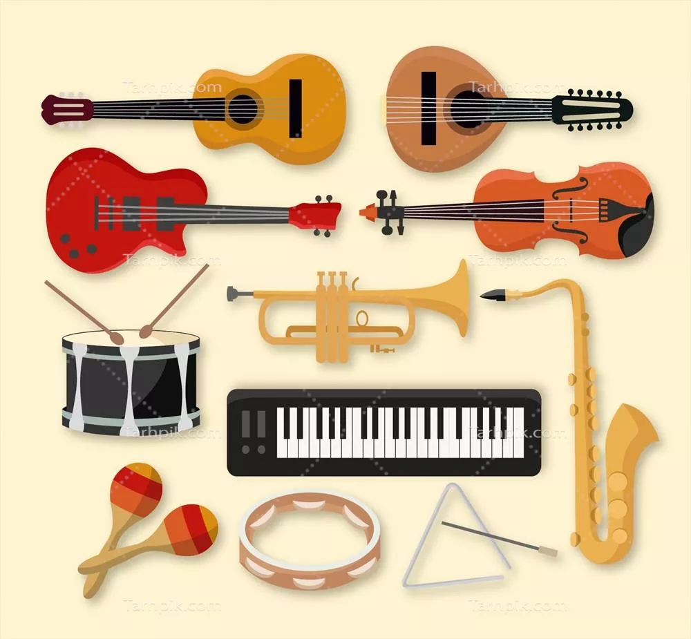 مجموعهای از تصاویر وکتوری سازهای موسیقی متنوع و جذاب