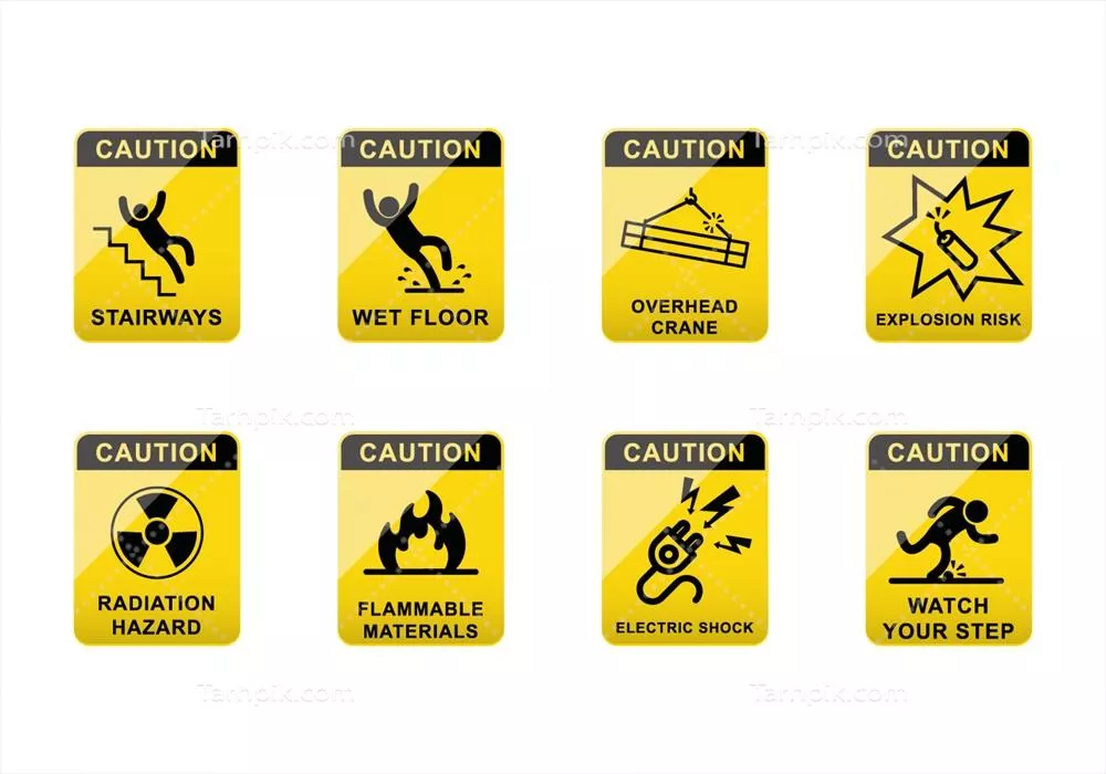 وکتور مجموعه علائم و نشانههای احتیاطی برای رعایت ایمنی