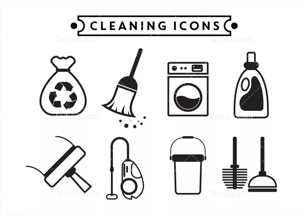 وکتور مجموعهای از لوازم تمیزکاری در سبک مینیمالیستی برای پروژههای شما