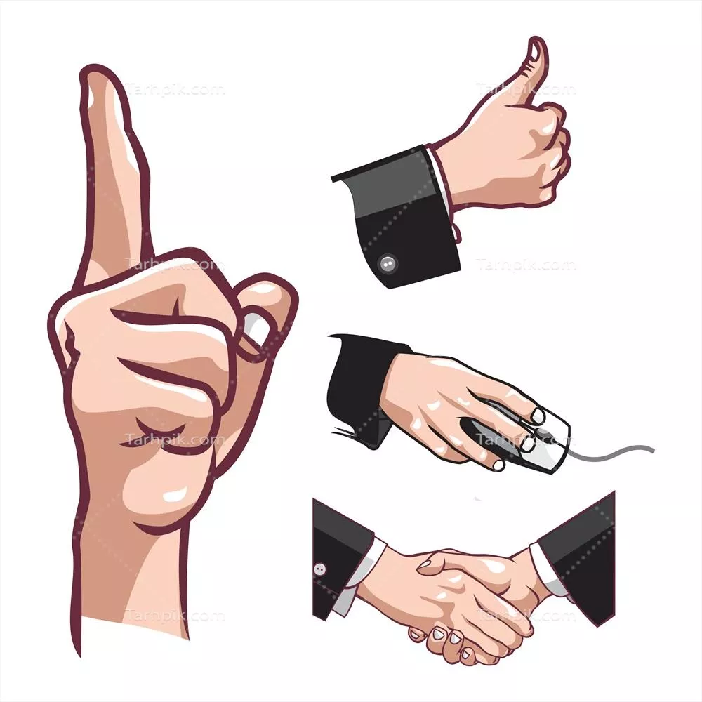 وکتور مجموعهای از اسکیسهای رنگی حرکات دست بر روی پسزمینه سفید