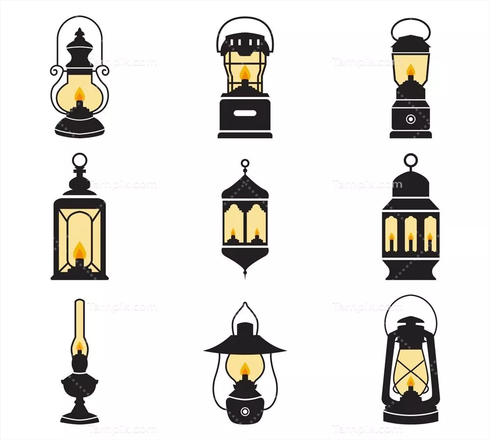 وکتور مجموعهای از فانوسهای کارتونی تخت در اشکال متنوع و مختلف