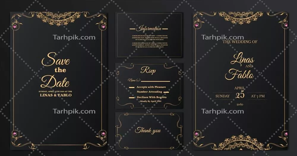 وکتور مجموعهای از طراحیهای کارت دعوت عروسی لوکس و منحصر به فرد