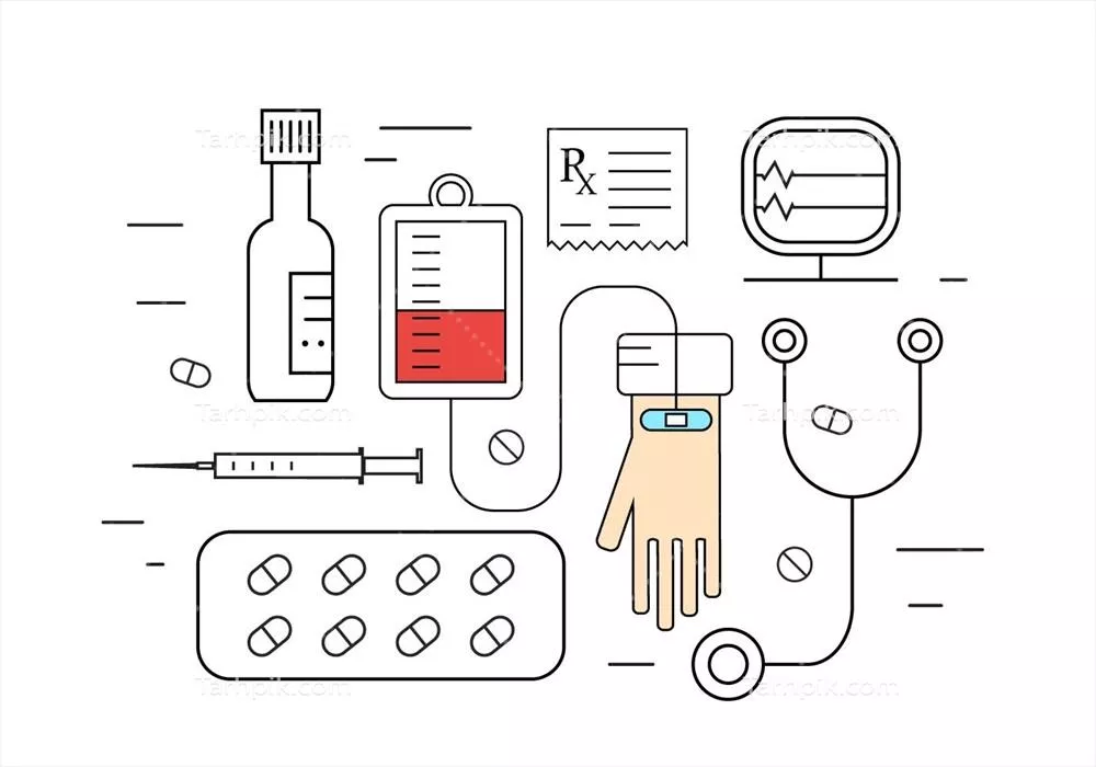 وکتور مجموعه ای از آیکون های پزشکی با خط های نازک و ساده