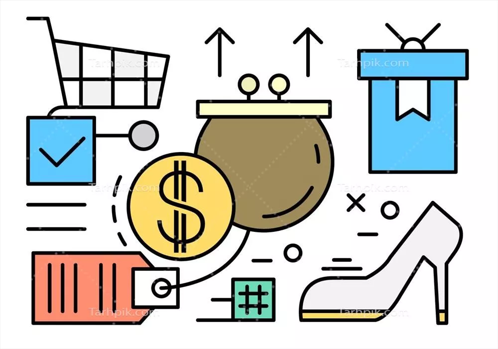 مجموعهای از عناصر وکتوری باریک خطی، مینیمالیستی و رنگی درباره سبد خرید و کیف زنانه