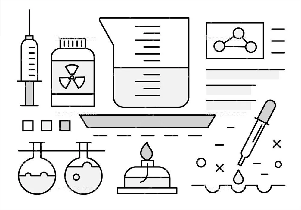 وکتور مجموعه آیکون های علم در سبک خطی نازک و طراحی حداقلی با دور سیاه
