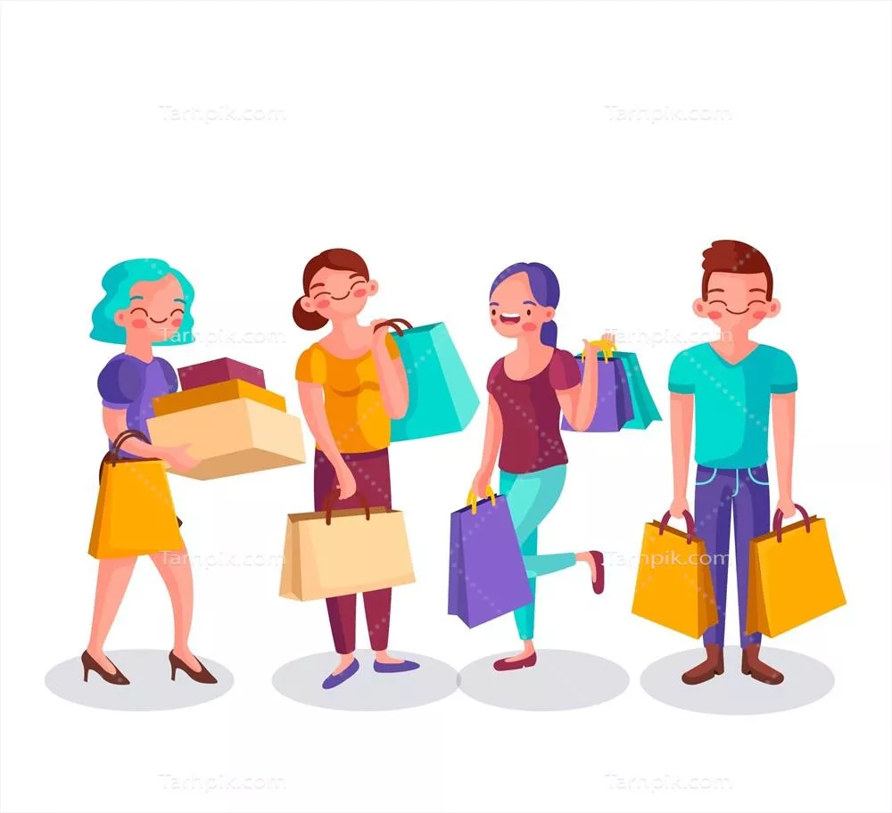 مجموعه ای از افراد با کیف خرید در طرح وکتور