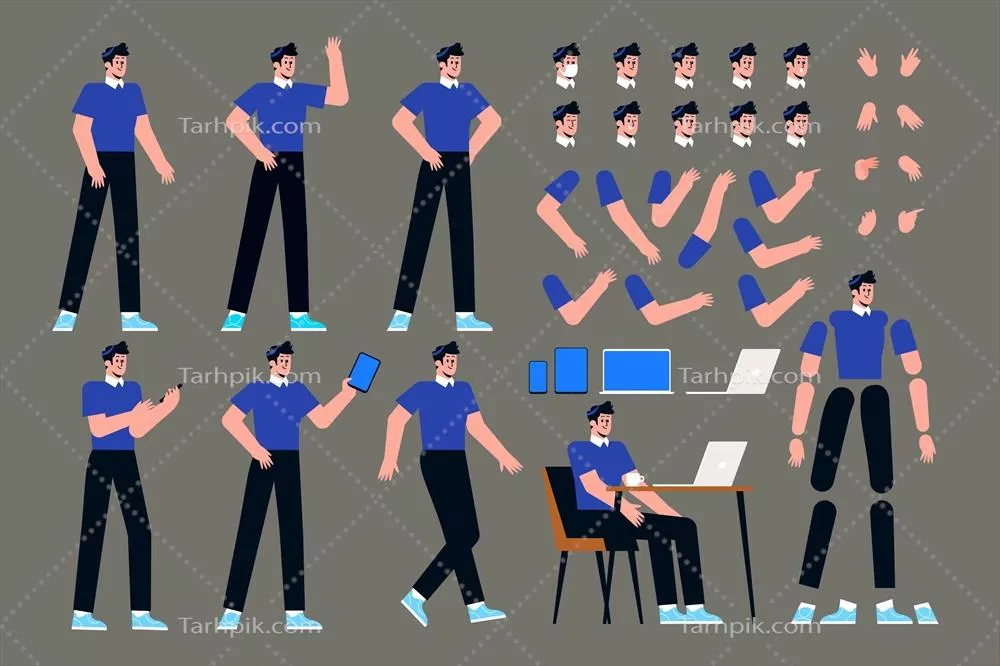 مجموعهای از انیمیشنهای آماده برای شخصیت مرد به صورت وکتور