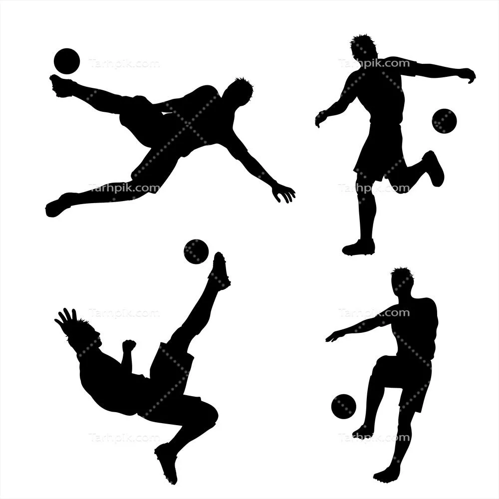 مجموعه سیلوئت های بازیکنان فوتبال (ساکر) به صورت وکتور