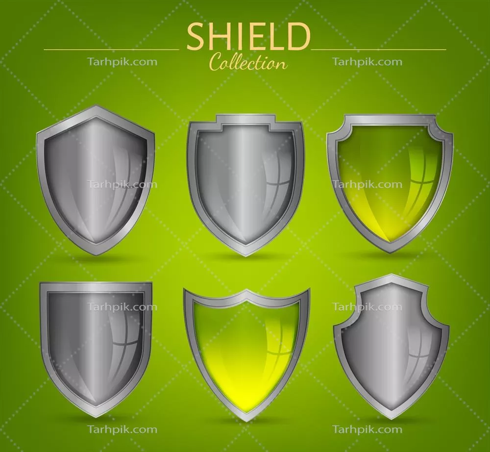 مجموعه‌ی شیلدهای نقره‌ای وکتور با طراحی‌های منحصر به فرد و هنری