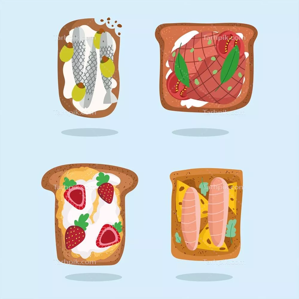 وکتور مجموعه‌ای از صبحانه‌های خوشمزه و متنوع برای شروع روزی عالی