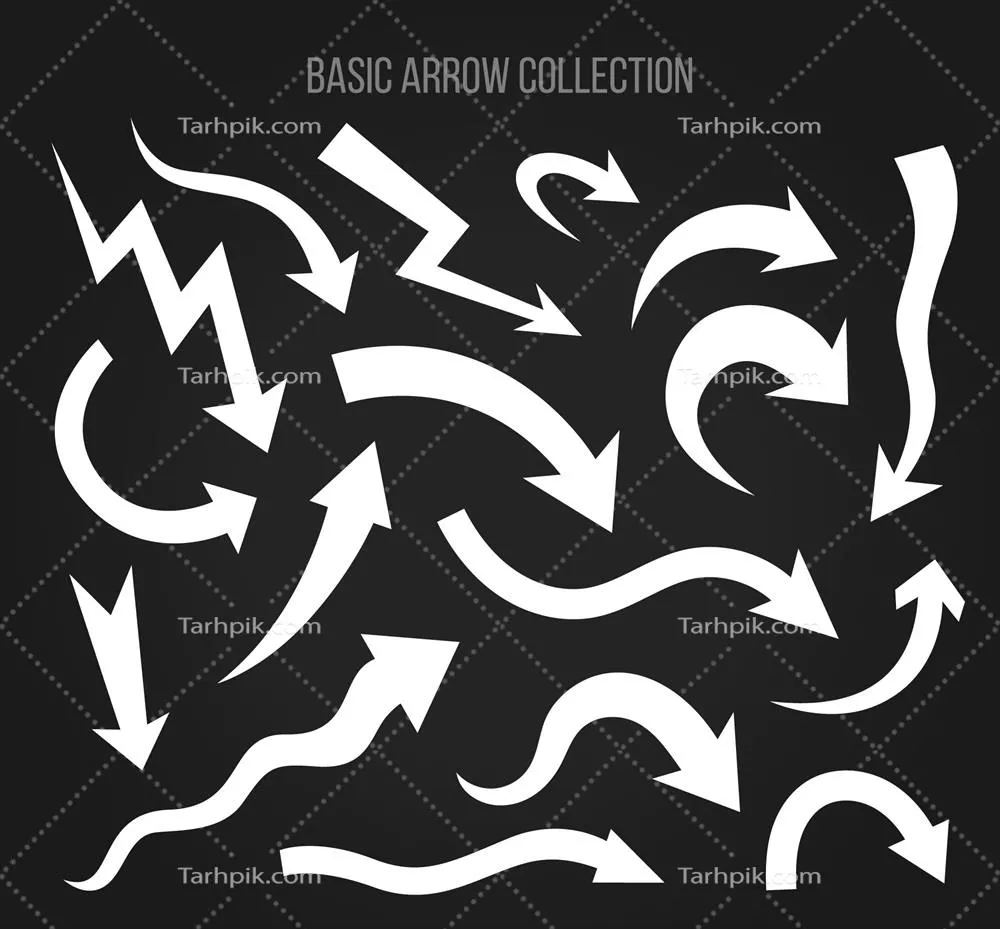 مجموعه تصویر وکتوری با علامت فلش سفید برای طراحی گرافیکی