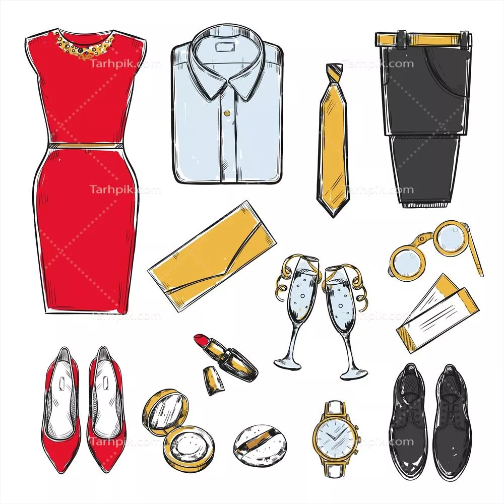 مجموعه وکتور لباس شب رنگی و خوش رنگ و طرح های دوتلرم بشقابی برای شب