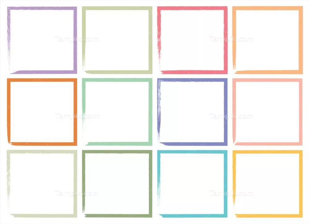 مجموعه وکتور فریم مربع رنگی و گرانج با حاشیه مستطیلی