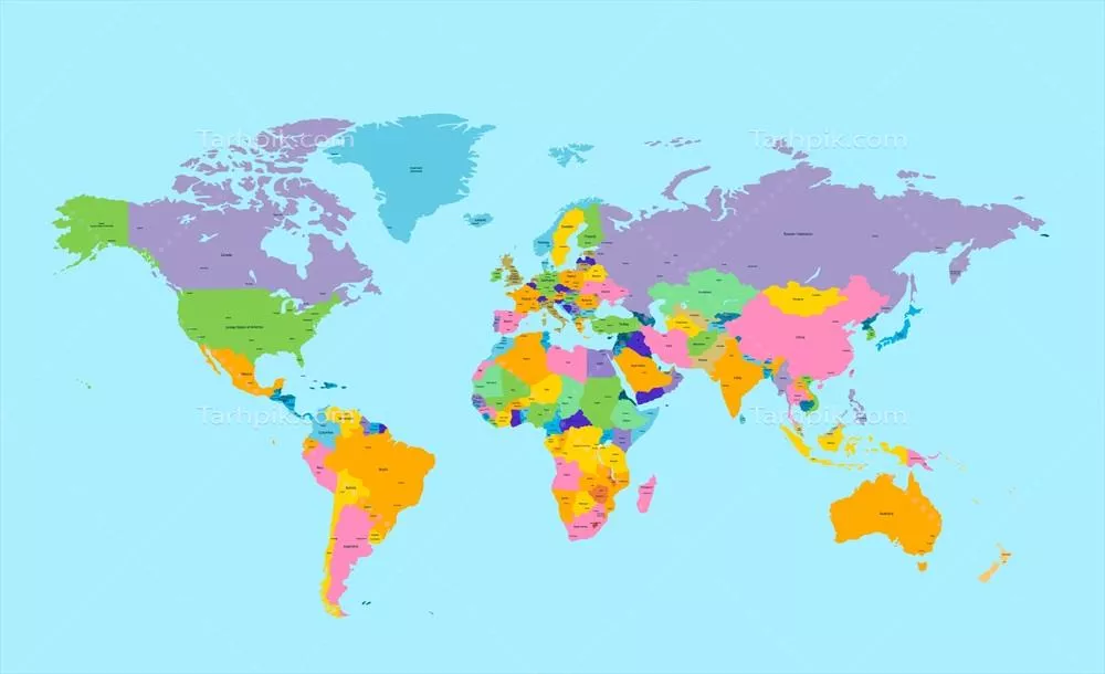 نقشه سیاسی رنگی جهان به صورت وکتور با جزئیات جغرافیایی مشخص