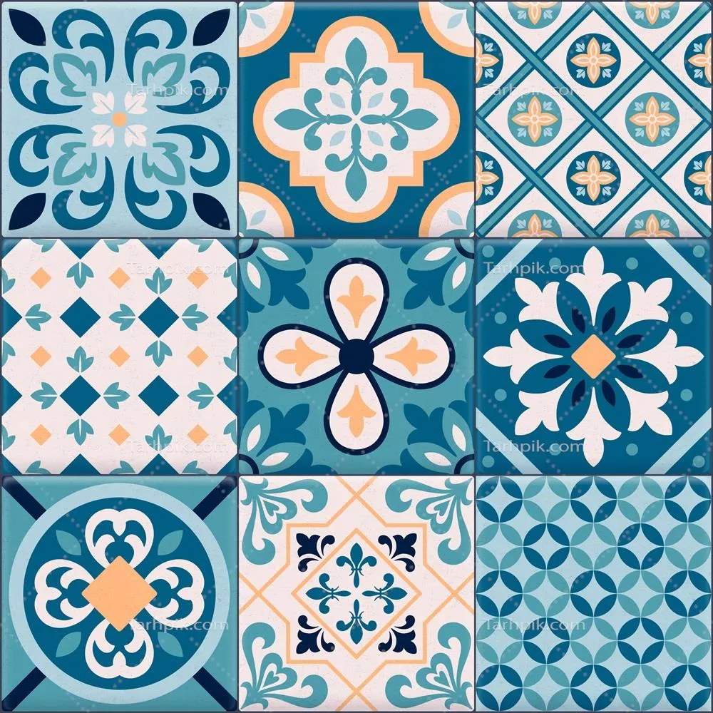 وکتور مجموعه آیکون های سرامیک کاشی رنگی با طرح های واقع گرایانه و متنوع