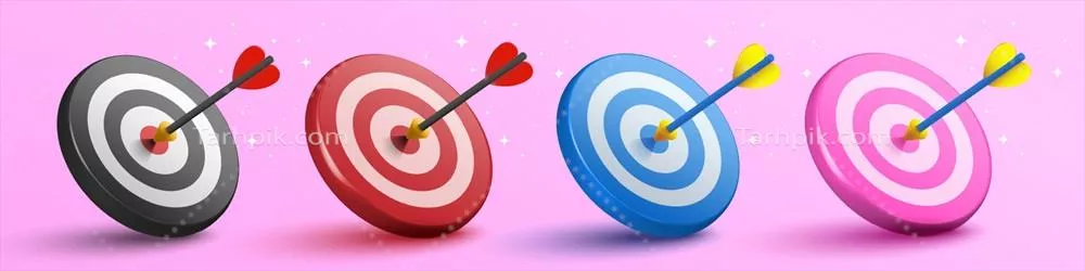 وکتور پرتاب تیر رنگارنگ به مرکز تخته دارت سه بعدی