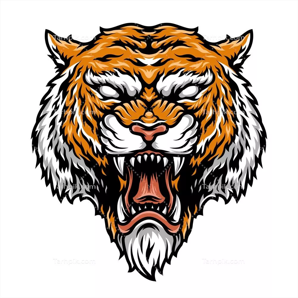آرم جذاب با سر ببر رنگارنگ و قدرتمند به صورت وکتور
