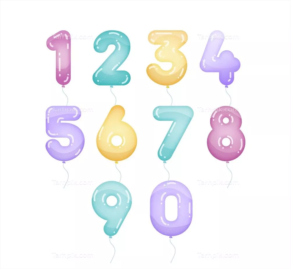 مجموعه وکتور شماره های رنگارنگ با بادکنک های جذاب و متنوع