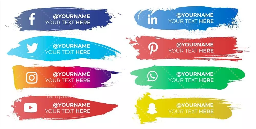 طرح وکتور با قلم موهای رنگی و آیکون‌های شبکه‌های اجتماعی