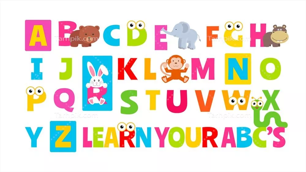 وکتور الفبای حیوانات رنگارنگ و فوق العاده برای دیوار اتاق کودکان