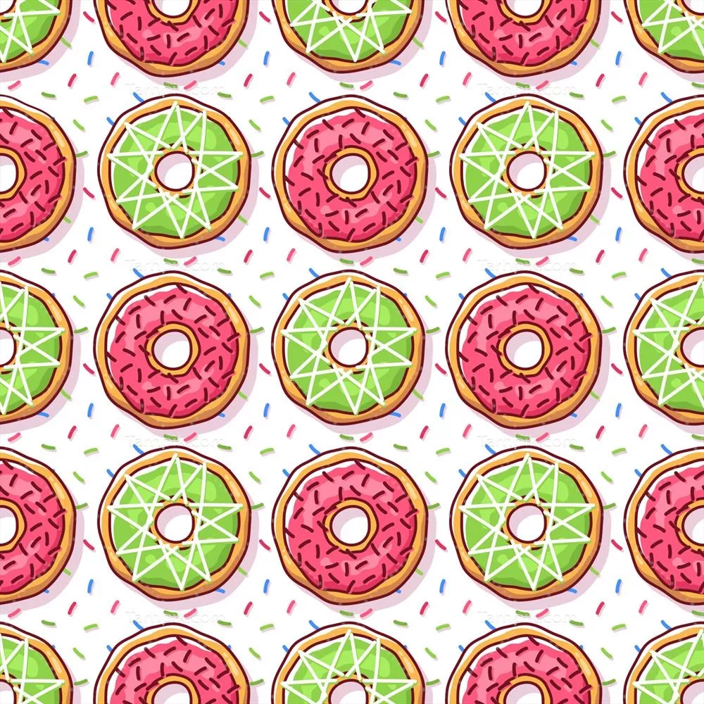 وکتور الگوی مداوم تصویرسازی رنگارنگ دوناتها با طراحی شگفتانگیز