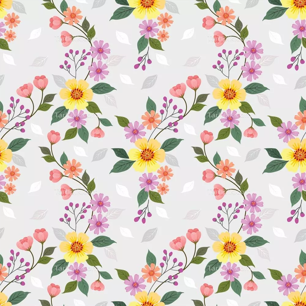 وکتور طرح بیپایان گلهای رنگارنگ برای پارچه، منسوجات و کاغذ دیواری